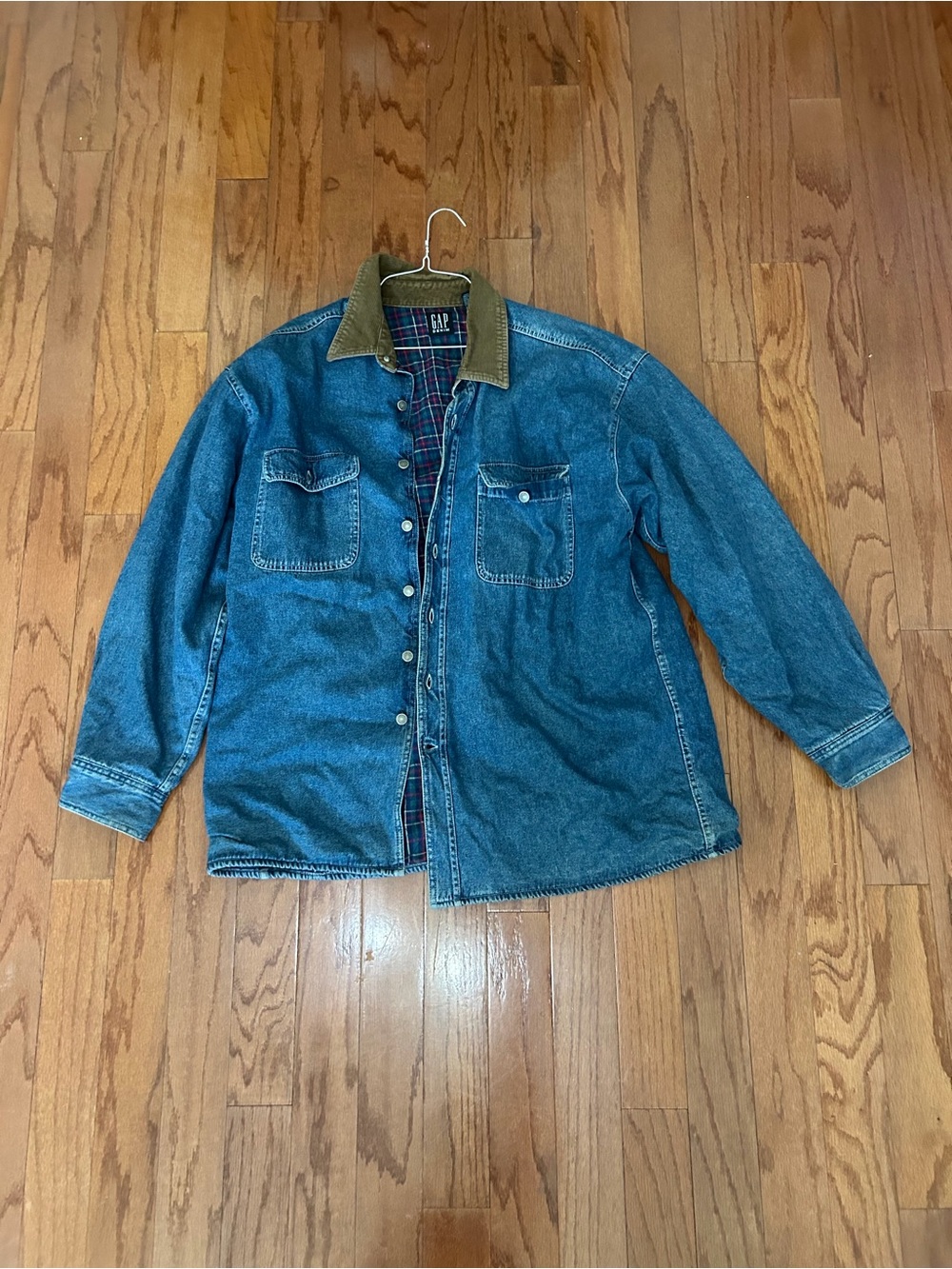 Vintage GAP Denim XL Corduroy Collar Plaid Lined Shirt Jacket - Picture 5 of 7